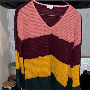 BiBi Pink and Maroon V-Neck Top